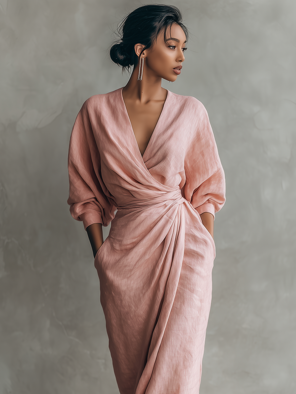 JILL - VESTIDO MAXI DE LINO CON ESCOTE EN V