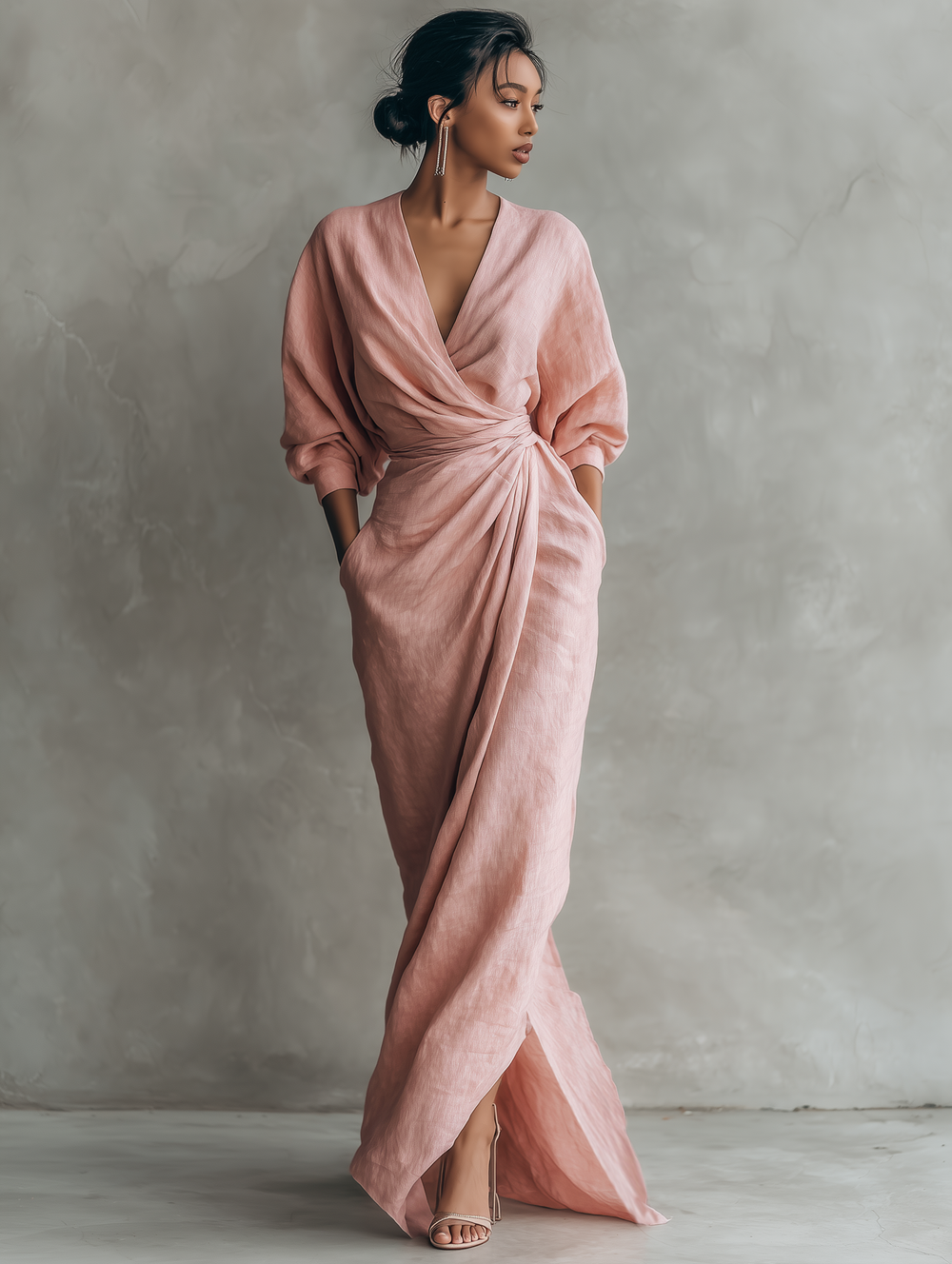 JILL - VESTIDO MAXI DE LINO CON ESCOTE EN V