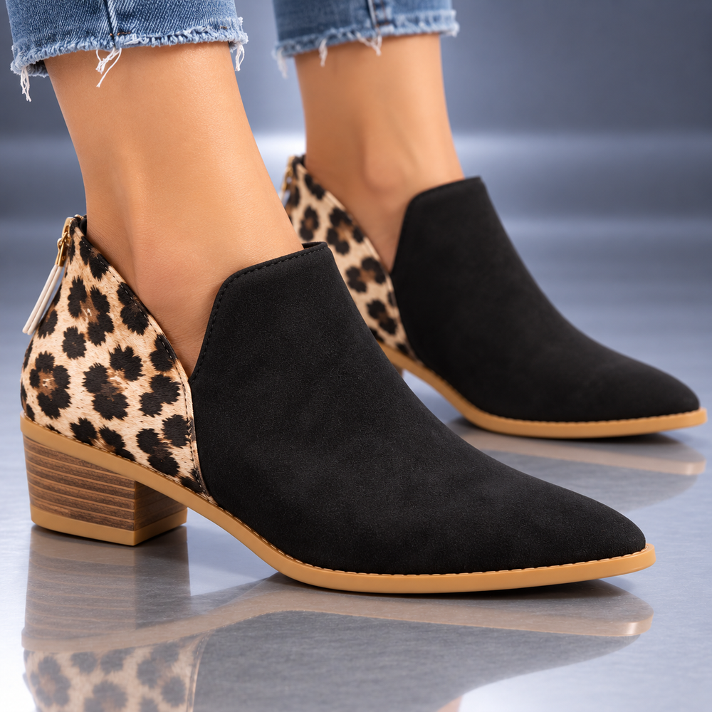 Botines de ante con panel de leopardo