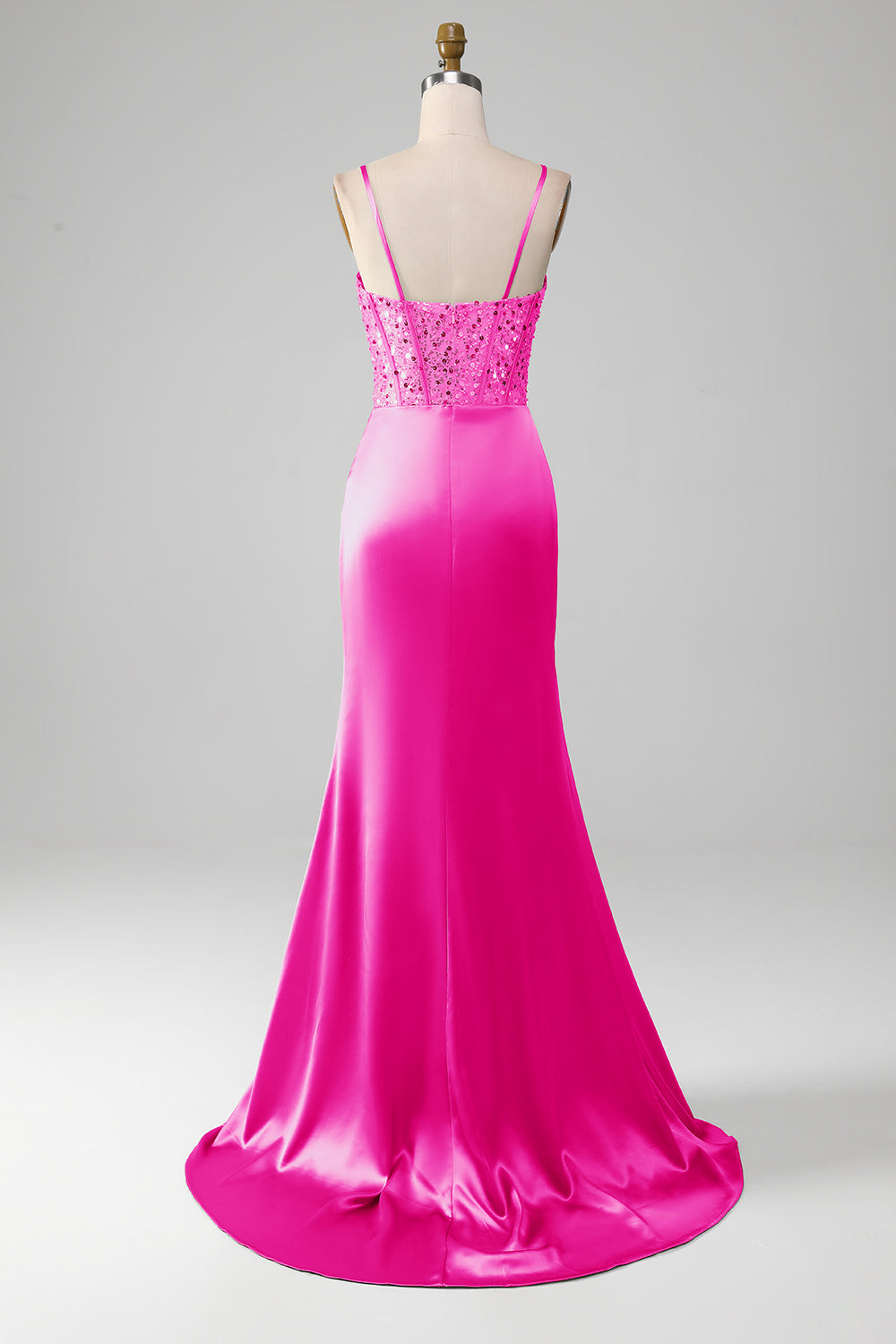 Salbeigrünes Spaghettiträger Satin Plissee Meerjungfrau Korsett Ballkleid
