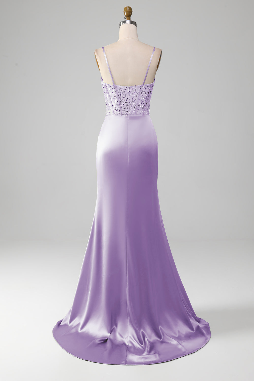 Salbeigrünes Spaghettiträger Satin Plissee Meerjungfrau Korsett Ballkleid