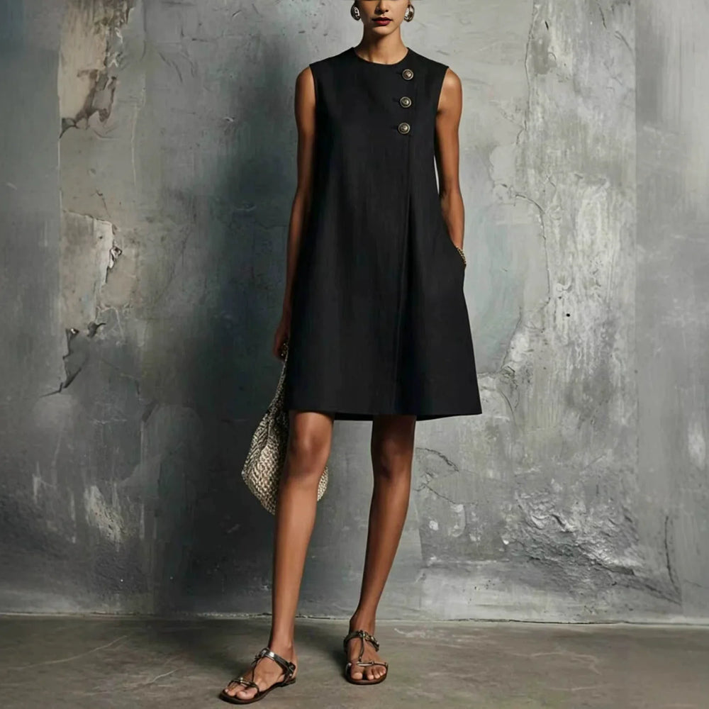 AUBREY - VESTIDO CORTO CON BOTONES ASIMÉTRICO