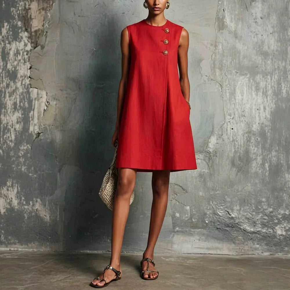 AUBREY - VESTIDO CORTO CON BOTONES ASIMÉTRICO