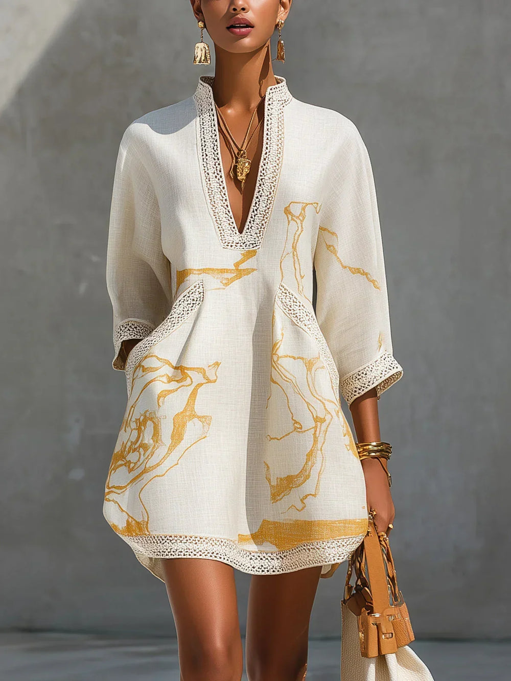 DONATELLA - VESTIDO CORTO CON ESTAMPADO MÁRMOL Y ENCAJE