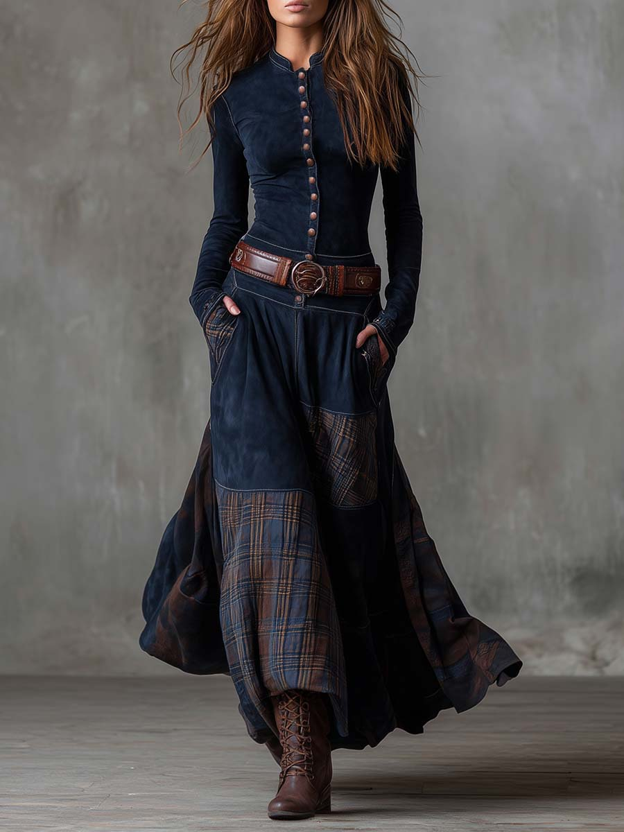 Élise | Vestido Maxi de Efecto Ante con Cinturón