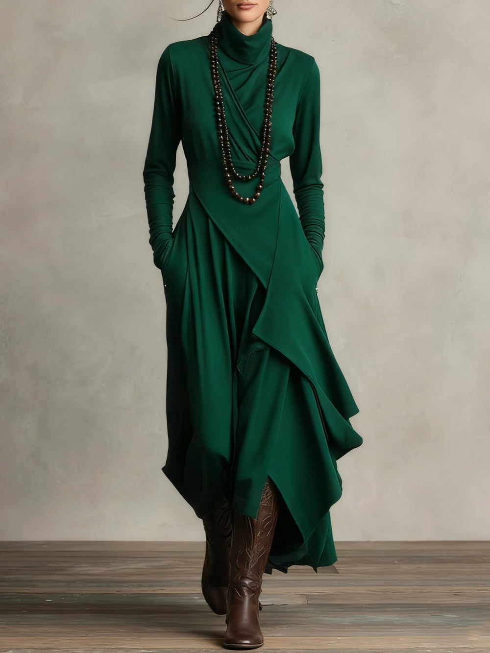 Arielle | Vestido Vintage Asimétrico con Cuello Alto