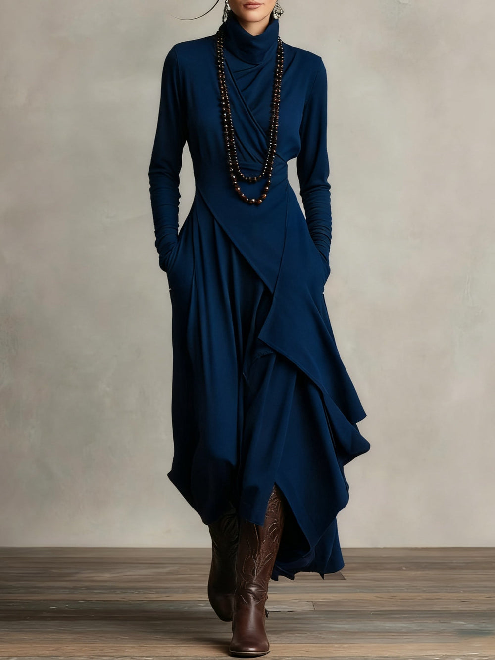 Arielle | Vestido Vintage Asimétrico con Cuello Alto