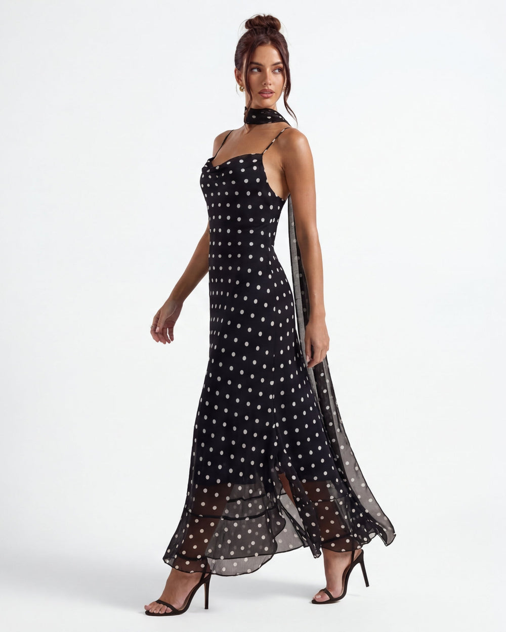 Vestido Largo de Topos Negro