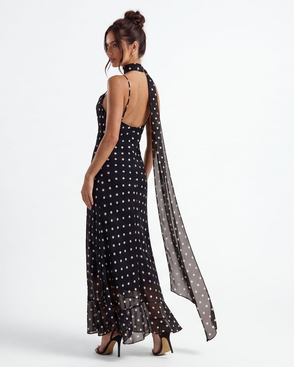 Vestido Largo de Topos Negro